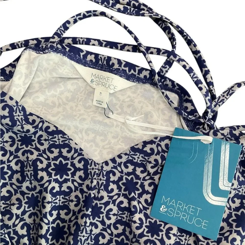Market & Spruce Women’s Maxi Dress Geometric Blue White Size XL NWT - Picture 8 of 12